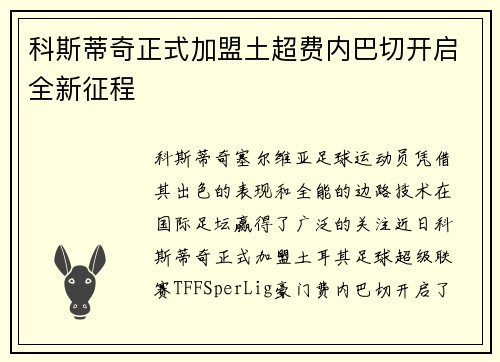 科斯蒂奇正式加盟土超费内巴切开启全新征程 科斯蒂奇正式加盟土超费内巴切开启全新征程